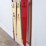 Italian wall coat rack with red cats, cream and hat rack, 1960
