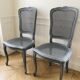 Set of 4 Louis XV chairs with light grey patinated caning.