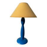 Blue and yellow turned wood lamp SCE 1990
