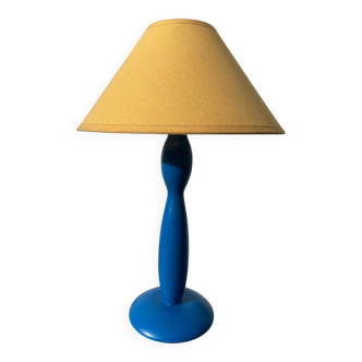 Lampe en bois tourné bleu et jaune SCE 1990