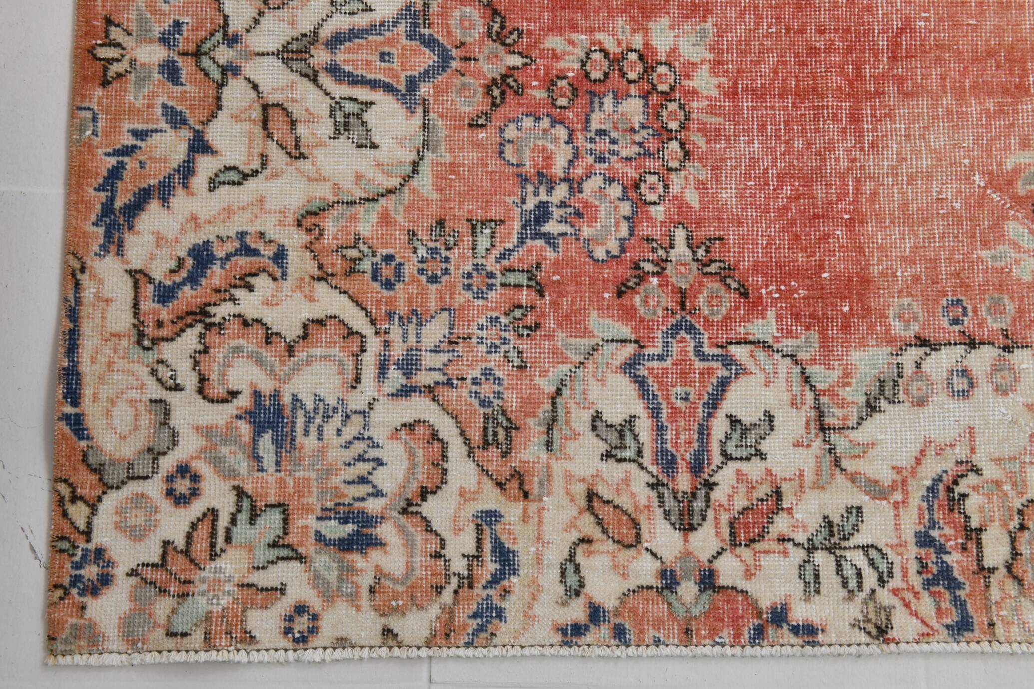 Faded Salmon Vintage Large Antique Rug For Living Room, 261x350 Cm