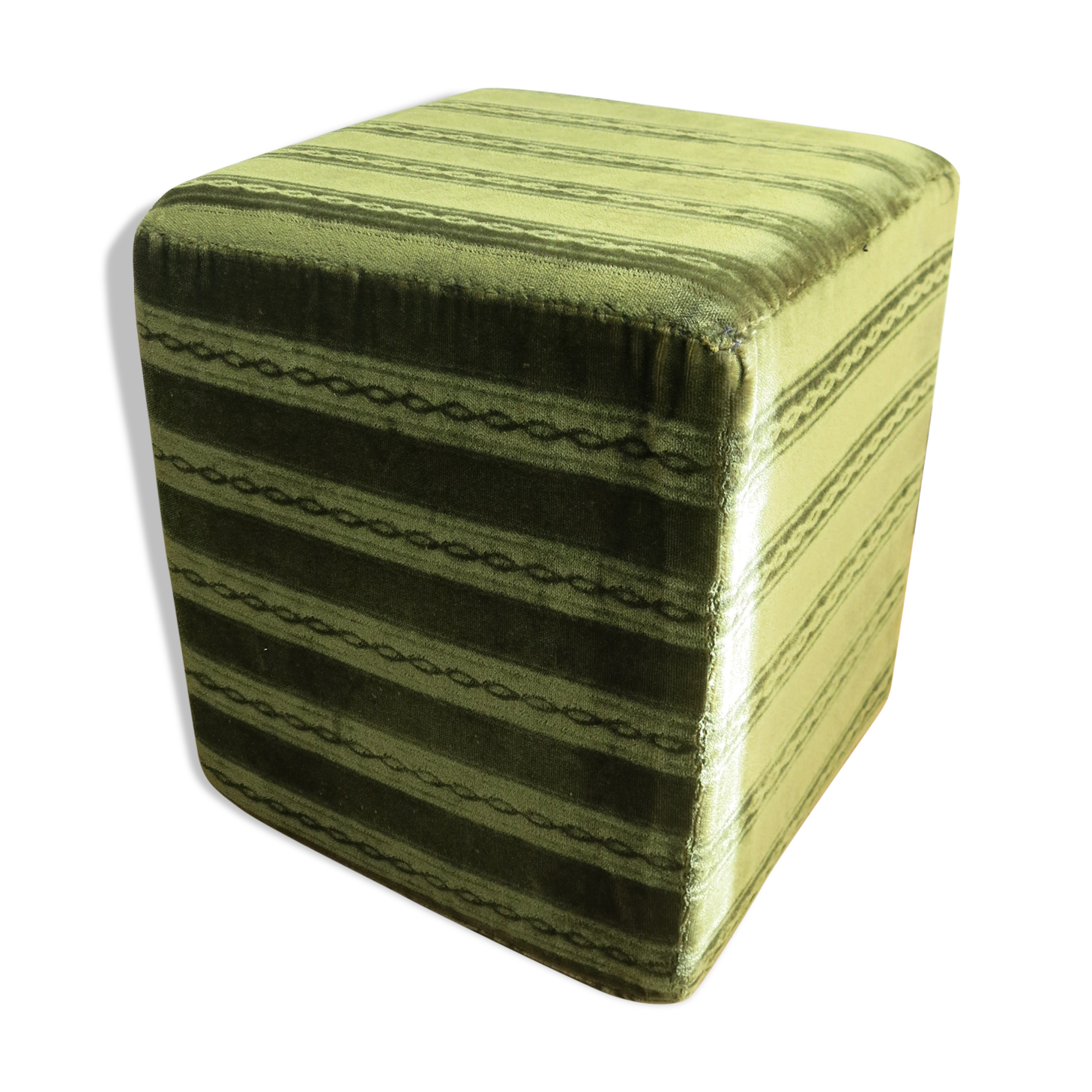 Pouf vintage en velours vert