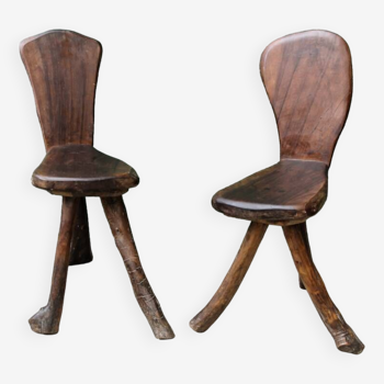 Pair of brutalist chairs in raw wood