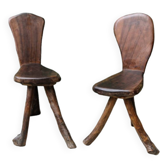 Pair of brutalist chairs in raw wood