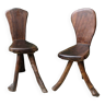 Pair of brutalist chairs in raw wood