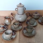 Tea or coffee service in Puisaye stoneware, signed Jean-Pierre Prud’homme