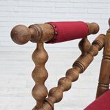 1970s, Danish highback rocking chair, oak wood, furniture wool, original condition.