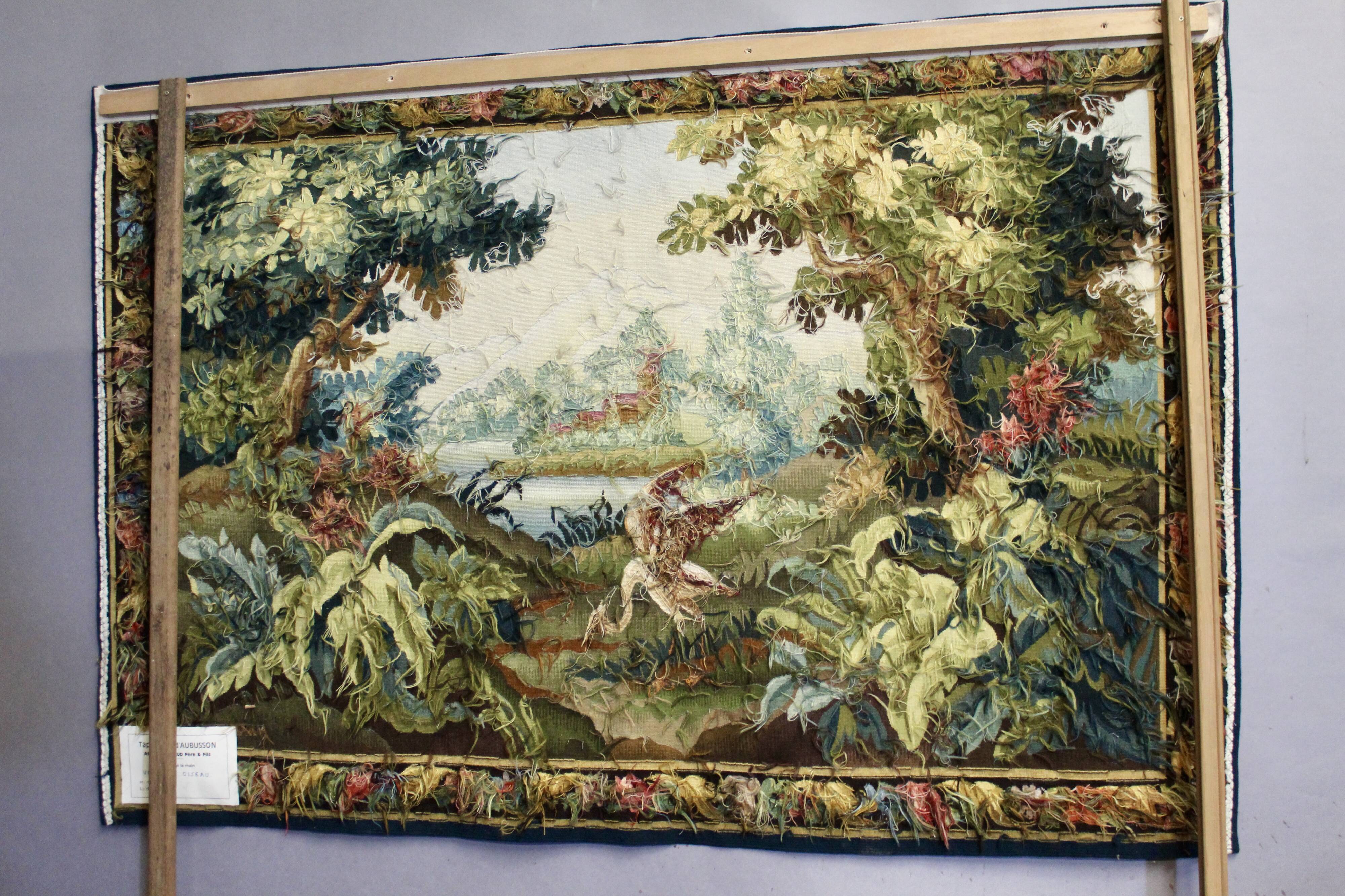 AUBUSSON tapestry, 20th century, "Verdure Oiseau" (Greenery with Bird)