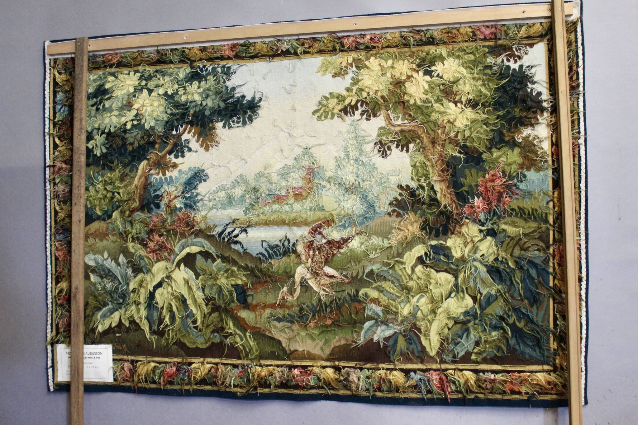 AUBUSSON tapestry, 20th century, "Verdure Oiseau" (Greenery with Bird)