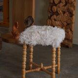 High oak stool, reupholstered in lambswool, Danish cabinetmaker, 1950s.