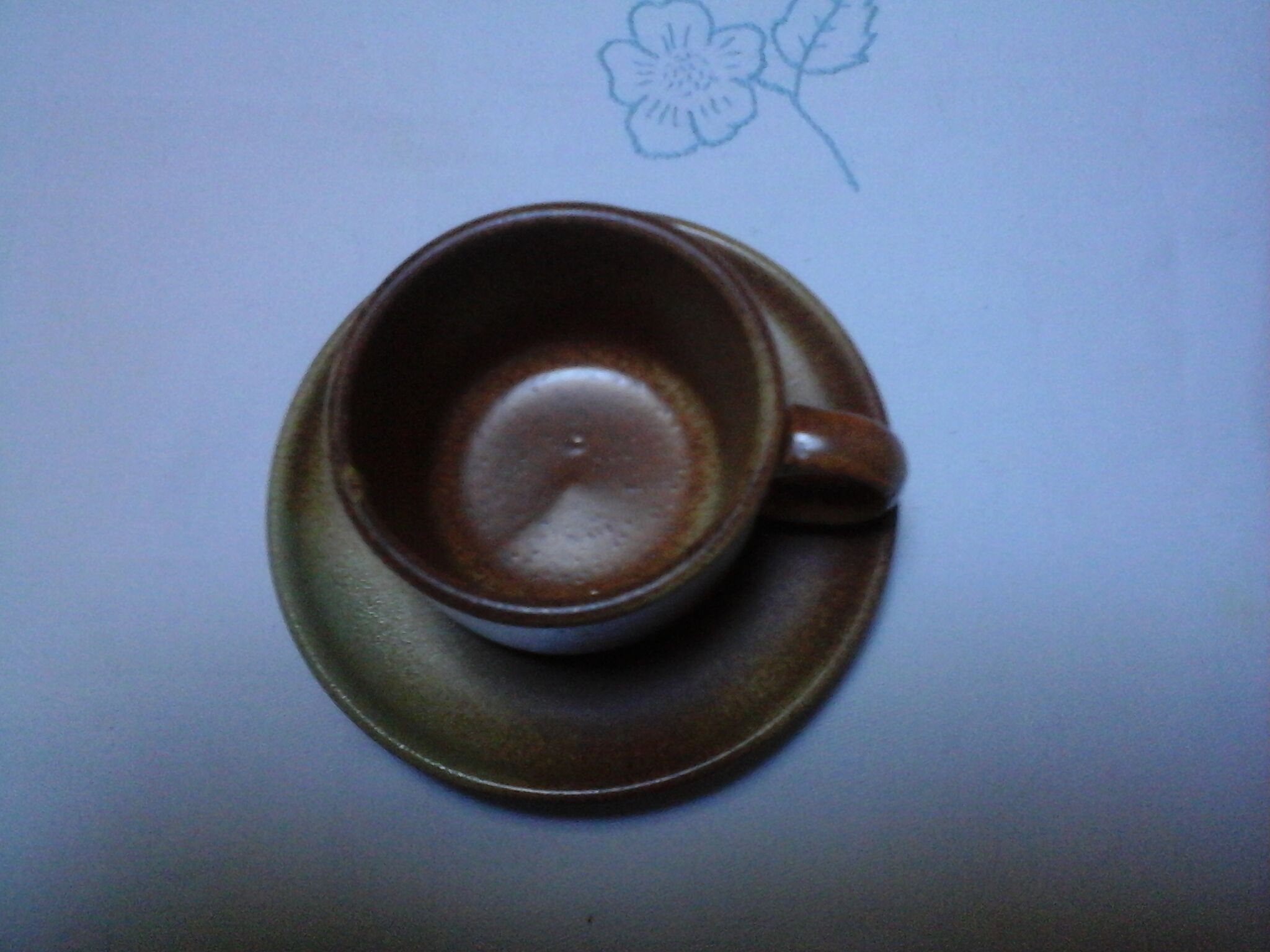 5 Cups with sandstone saucers