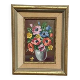 Oil on Canvas Laid on Panel “ Vase” by Sascher, Vintage & Framed 22×27cm