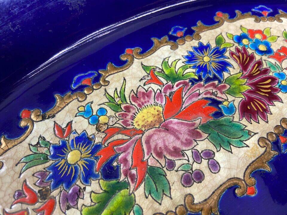 Oblong hollow dish in Longwy earthenware MP Chevallier Renaissance