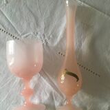 Pink opaline soliflore and bowl