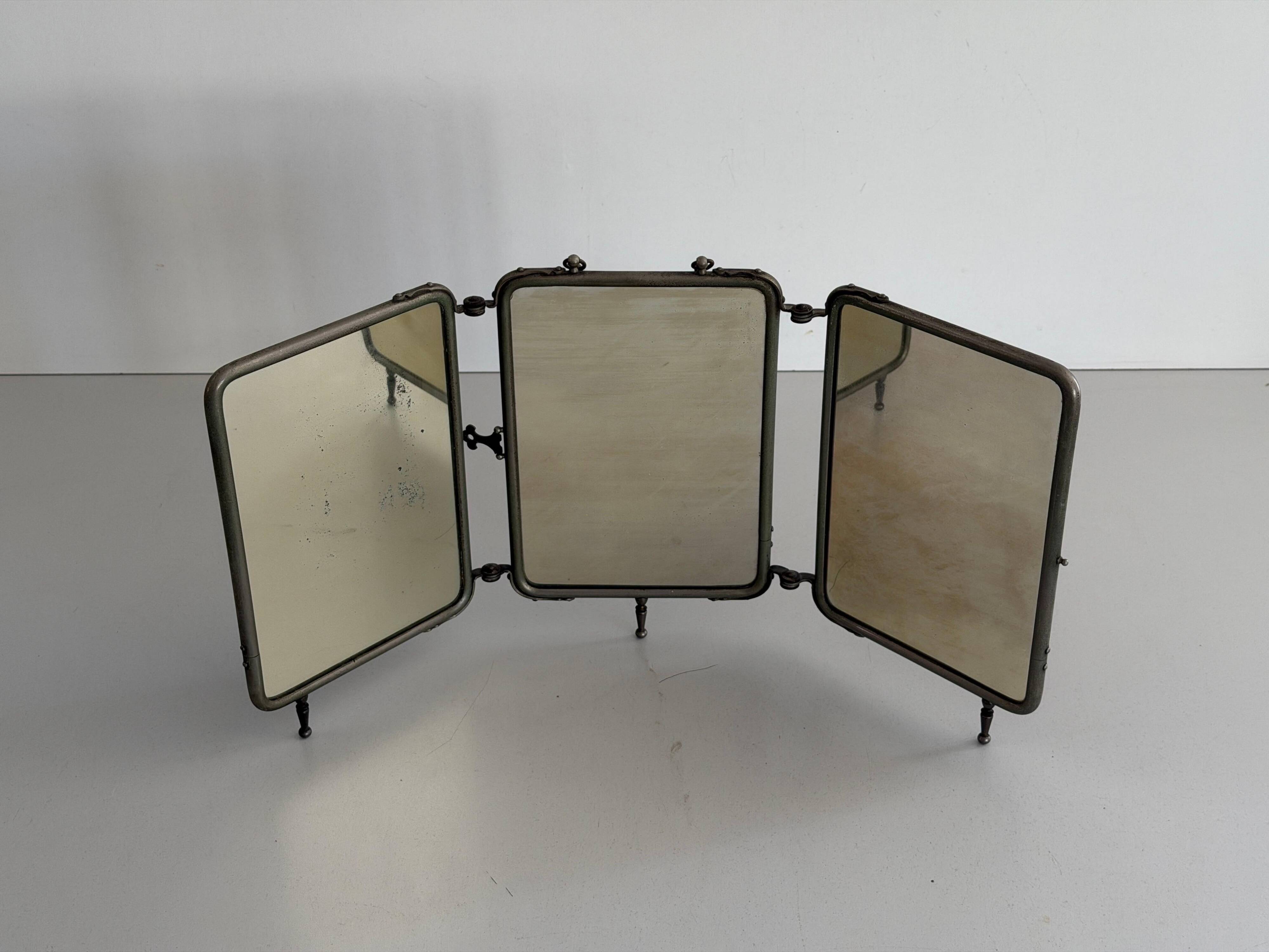 Art Deco 3 Nickel-plated glass covers Table or wall mirror, 1940s, Italy