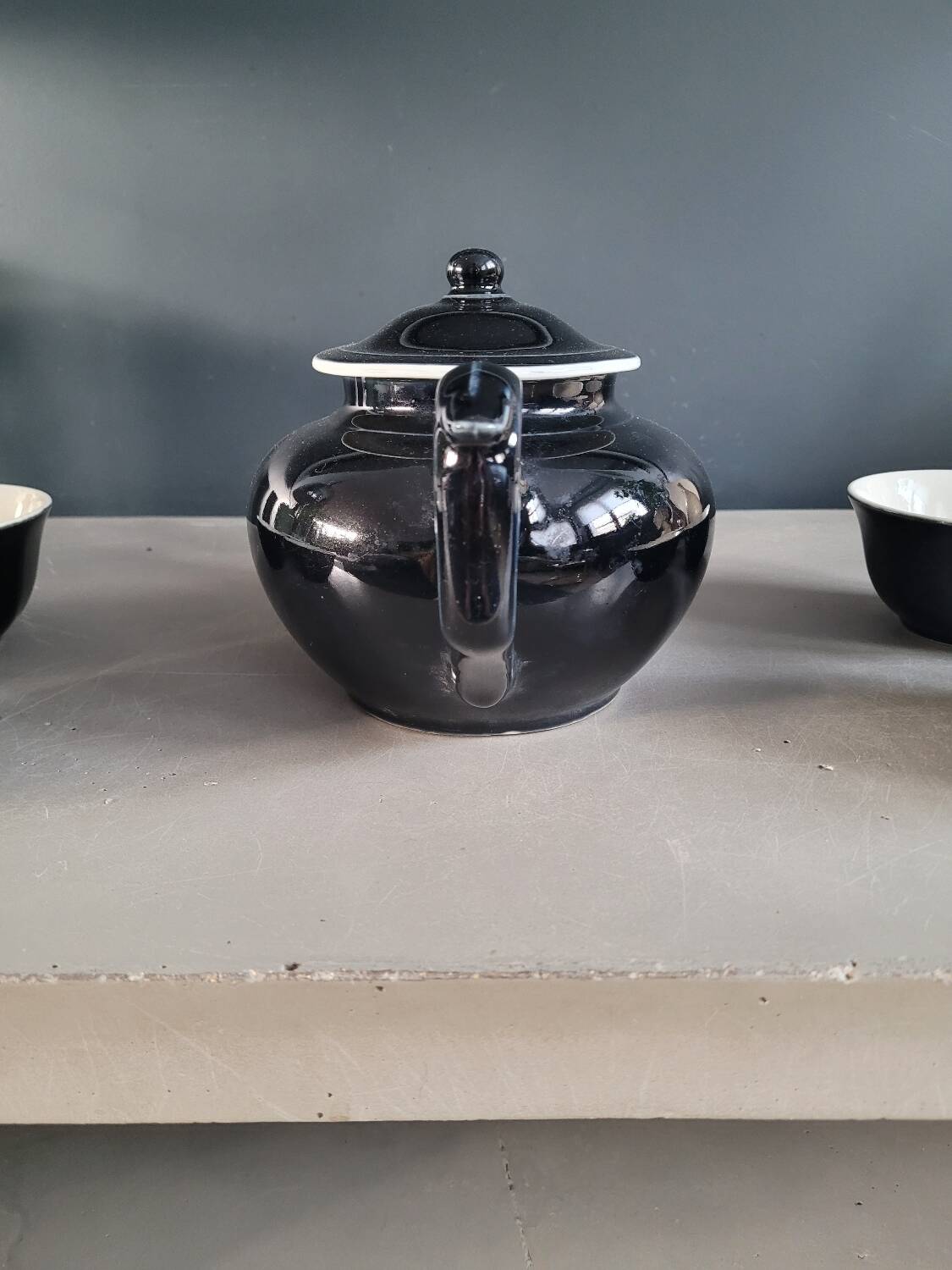 Antique black and white ceramic coffee set