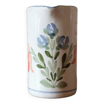Vintage ceramic pitcher hand painted and signed, floral pattern