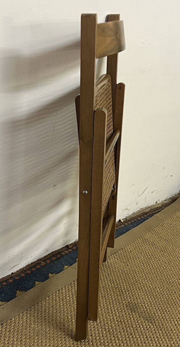 Chaise pliante en bois et cannage vintage