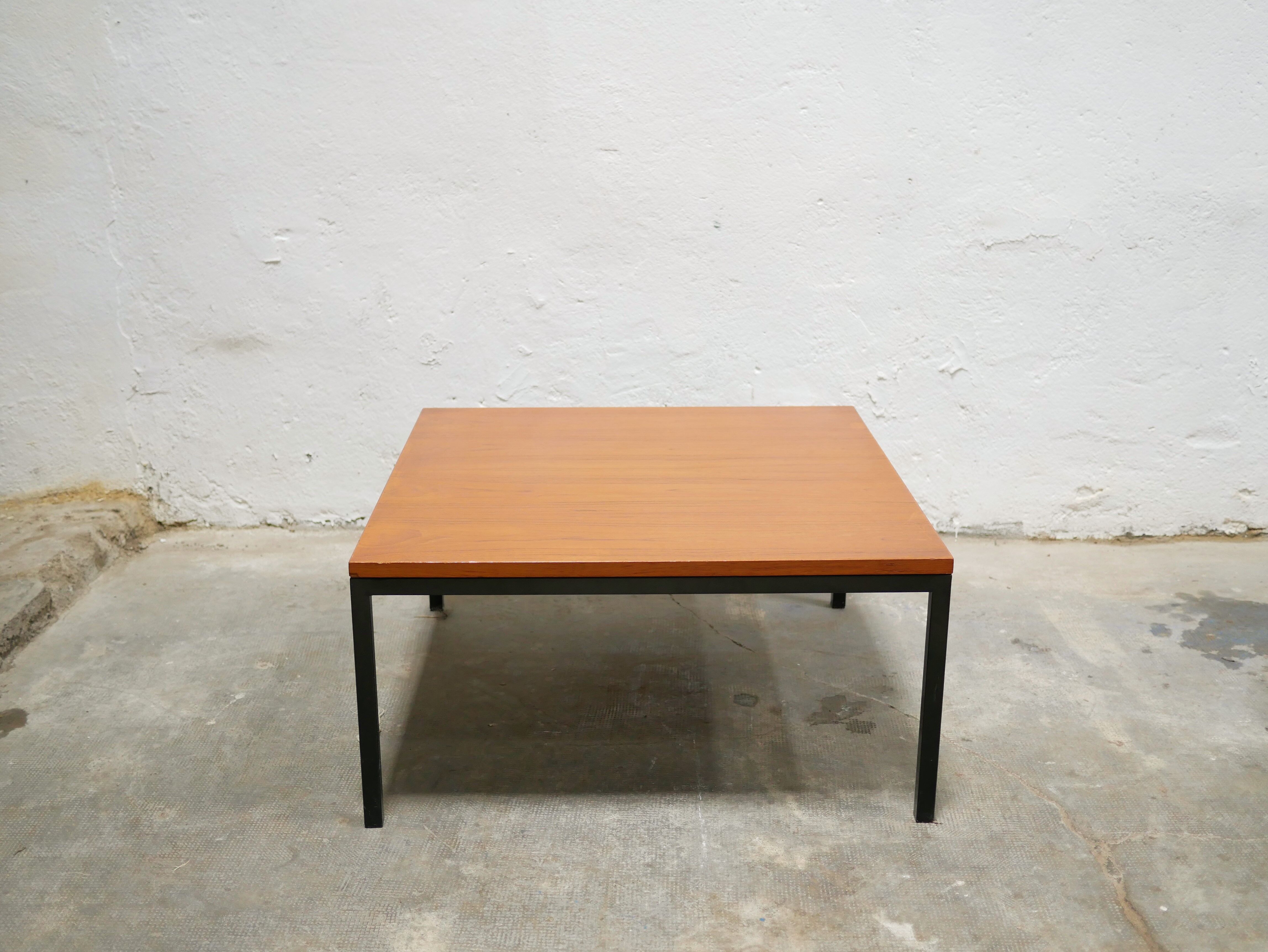 Vintage square modernist coffee table in teak and metal