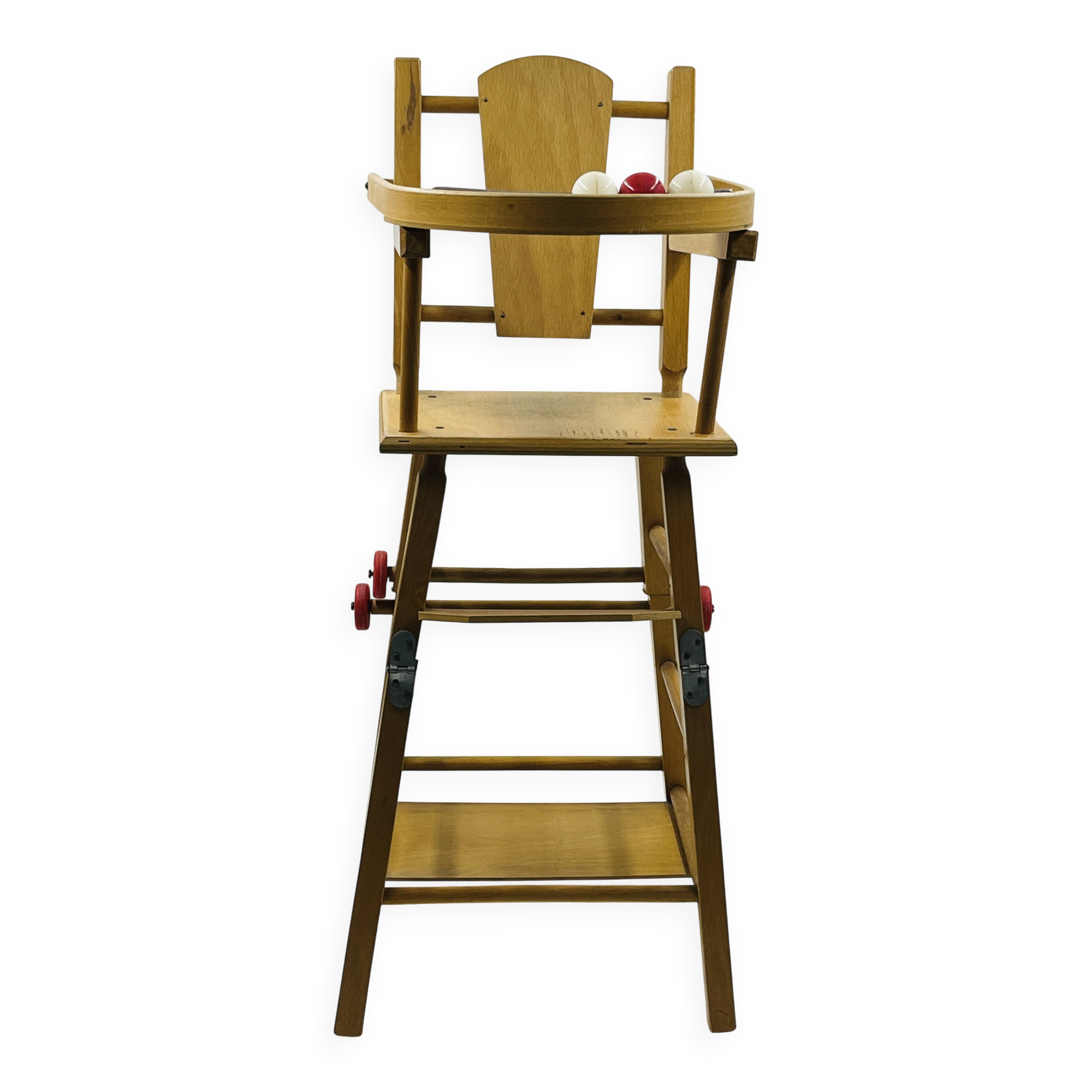 Vintage wooden doll high chair convertible into a walker
