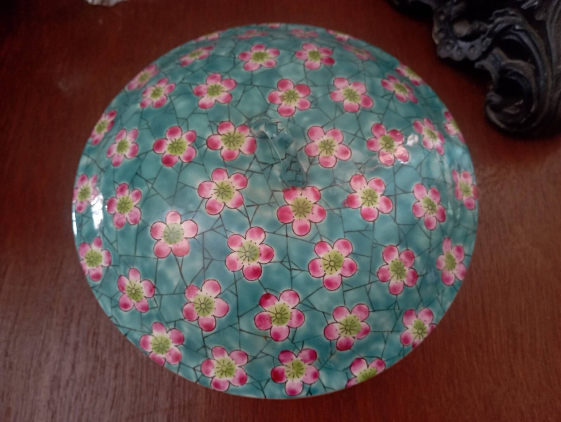 Old glazed ceramic covered pot