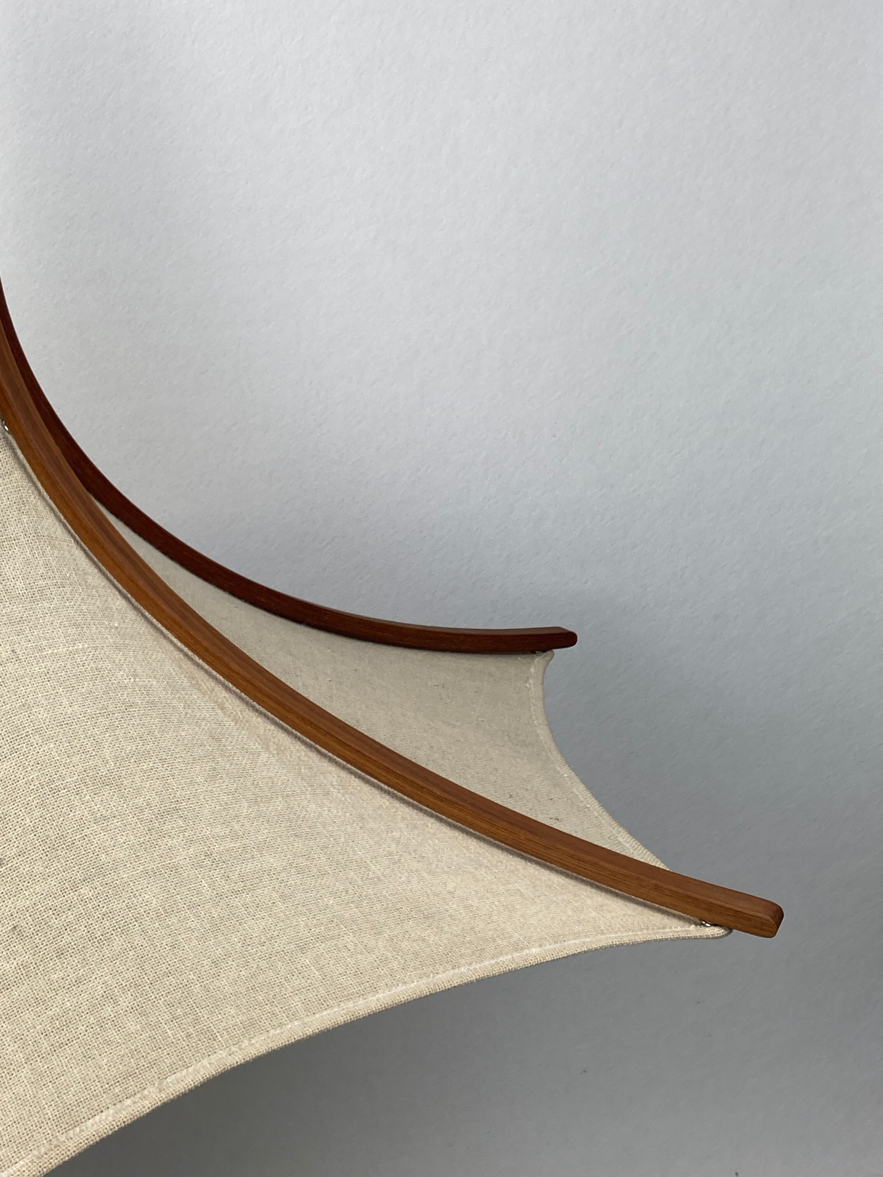 Teak and linen umbrella pendant by Domus, 1970s