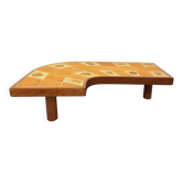 Table basse virgule Barrois motifs coquillages vintage en bois et céramique