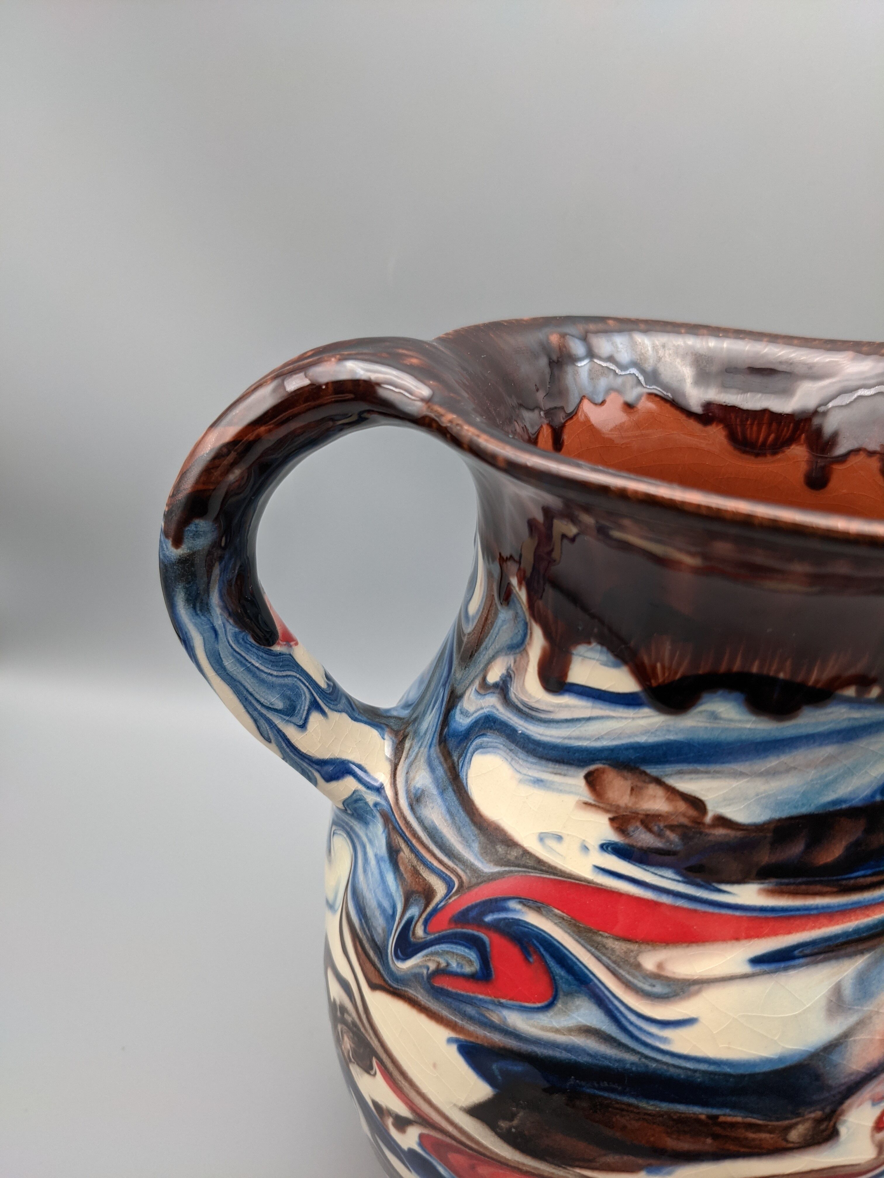 Pitcher broc cruche multicolored coulure in glazed terracotta 2 liters