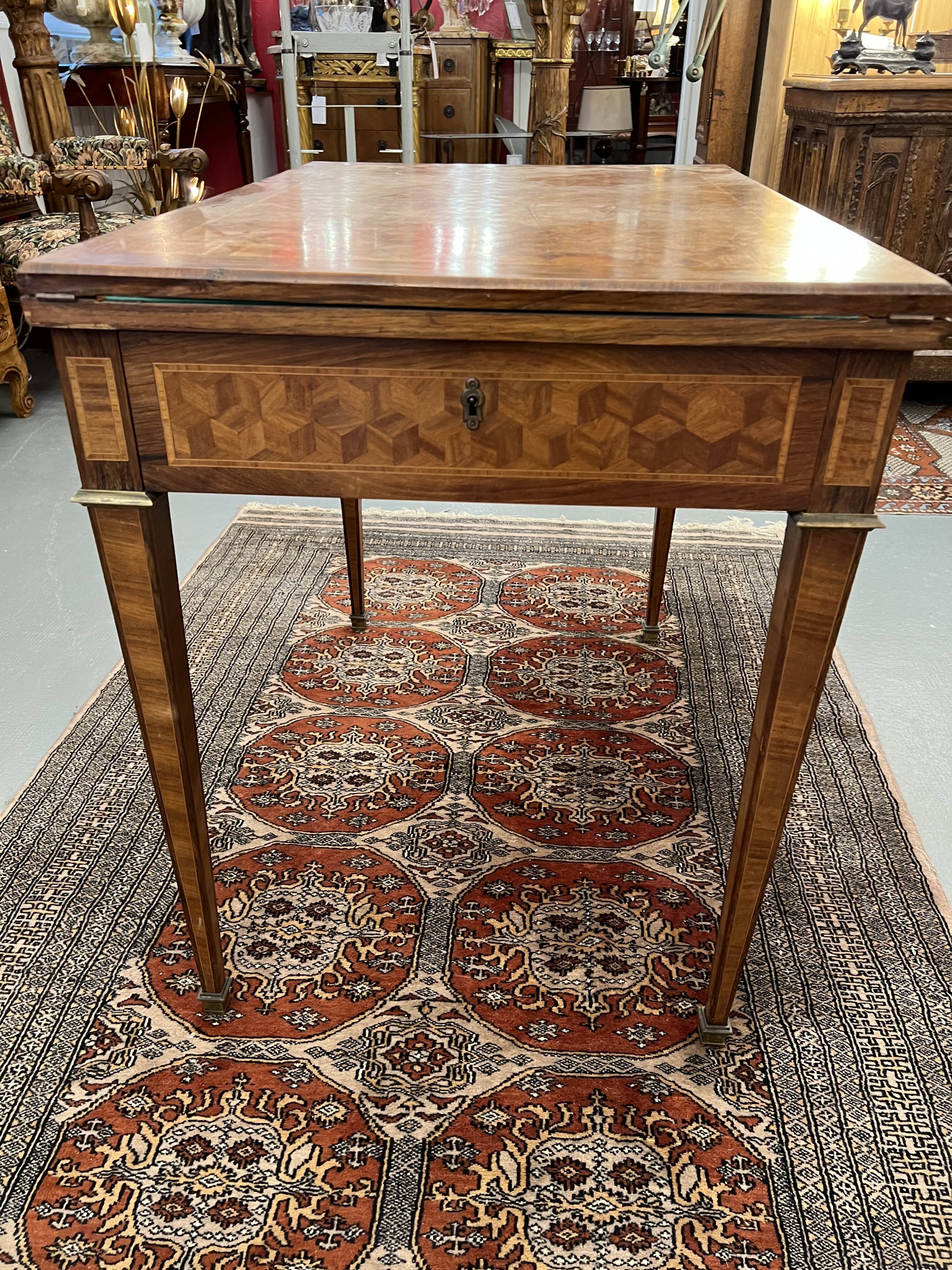 Old game table, has system, length 180 cm, directoire style