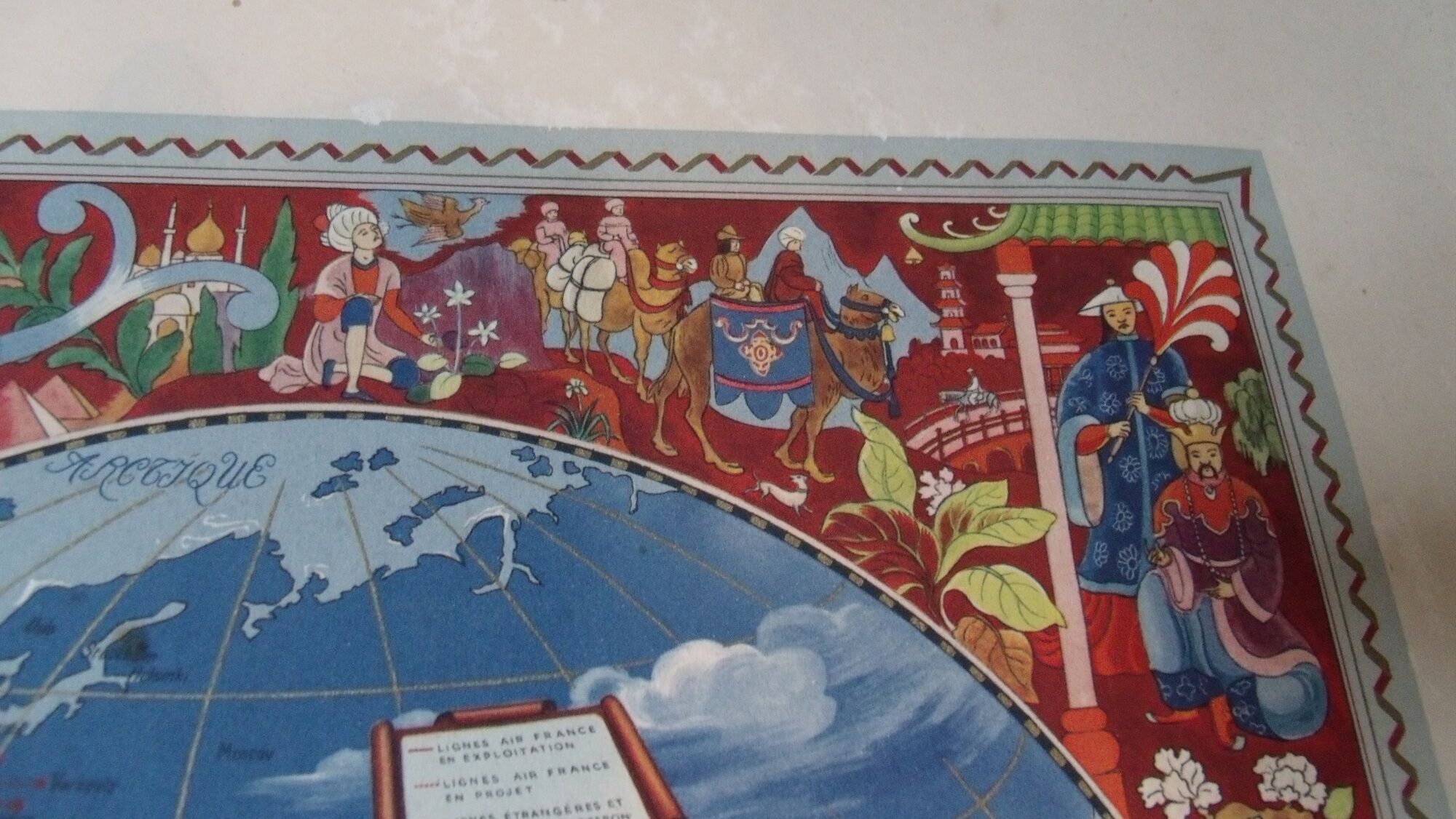 Old card Air France 1950 shown by Lucien Boucher planisphere