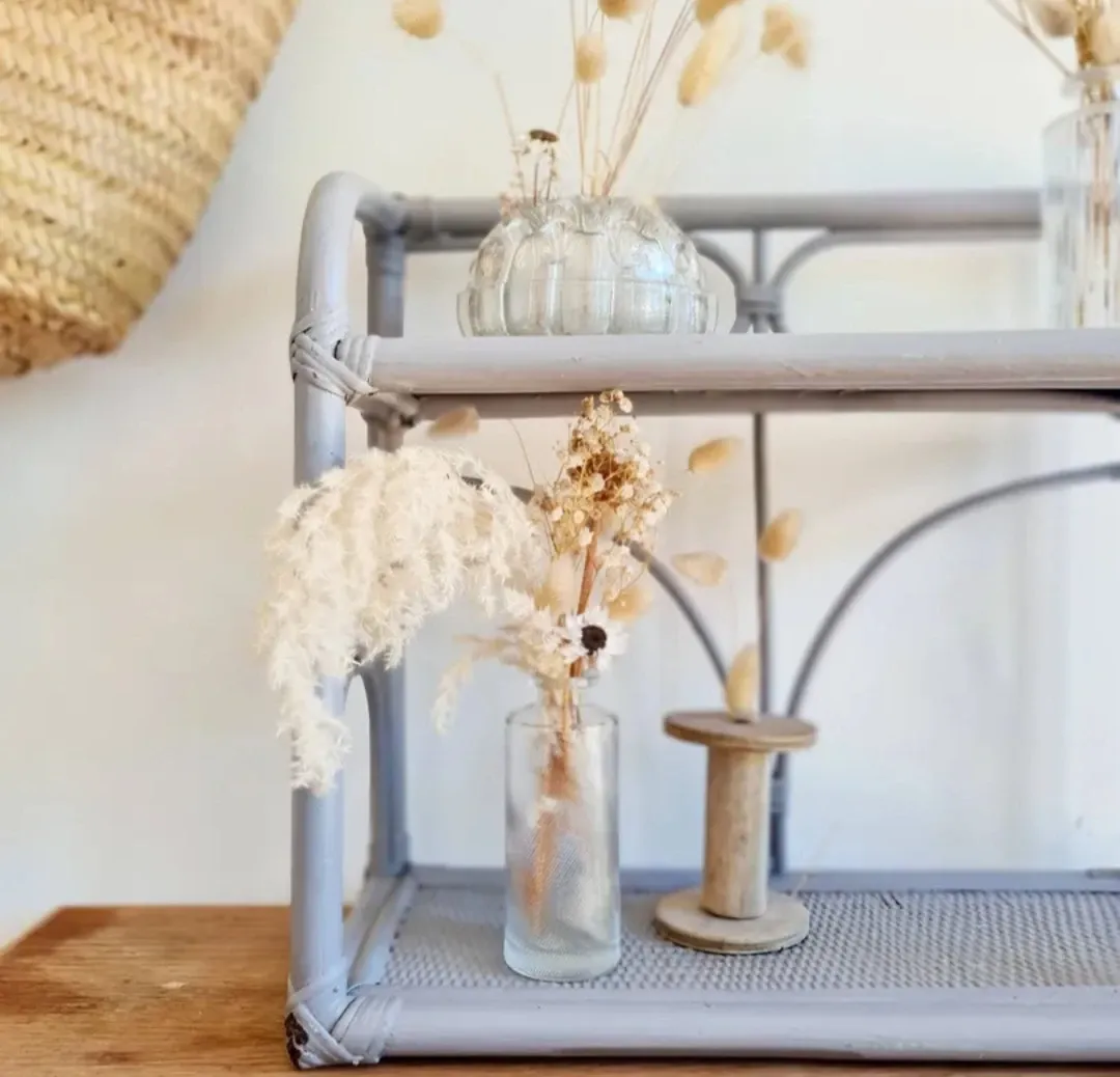 Grey vintage rattan shelf