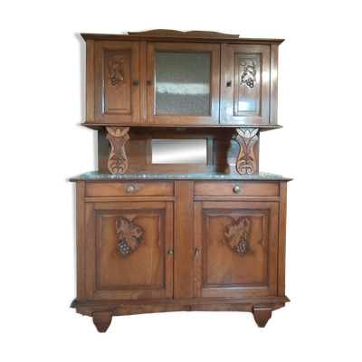 Buffet ancien deux corps en bois sculpté - plateau marbre - très bel état
