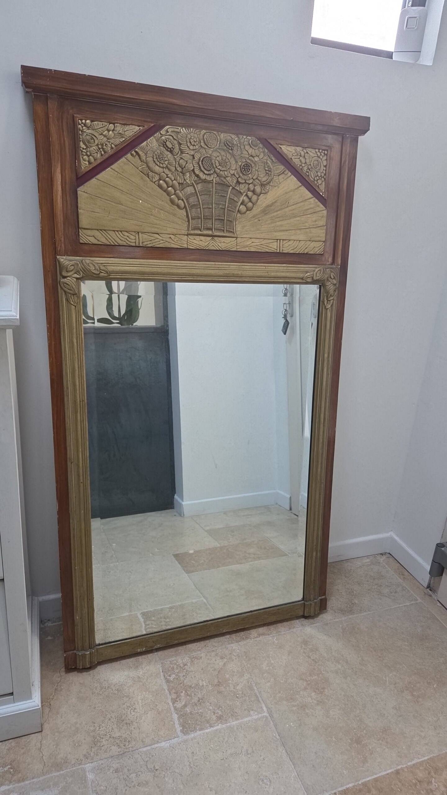 Antique Art Deco beveled mirror, 1920s-30s