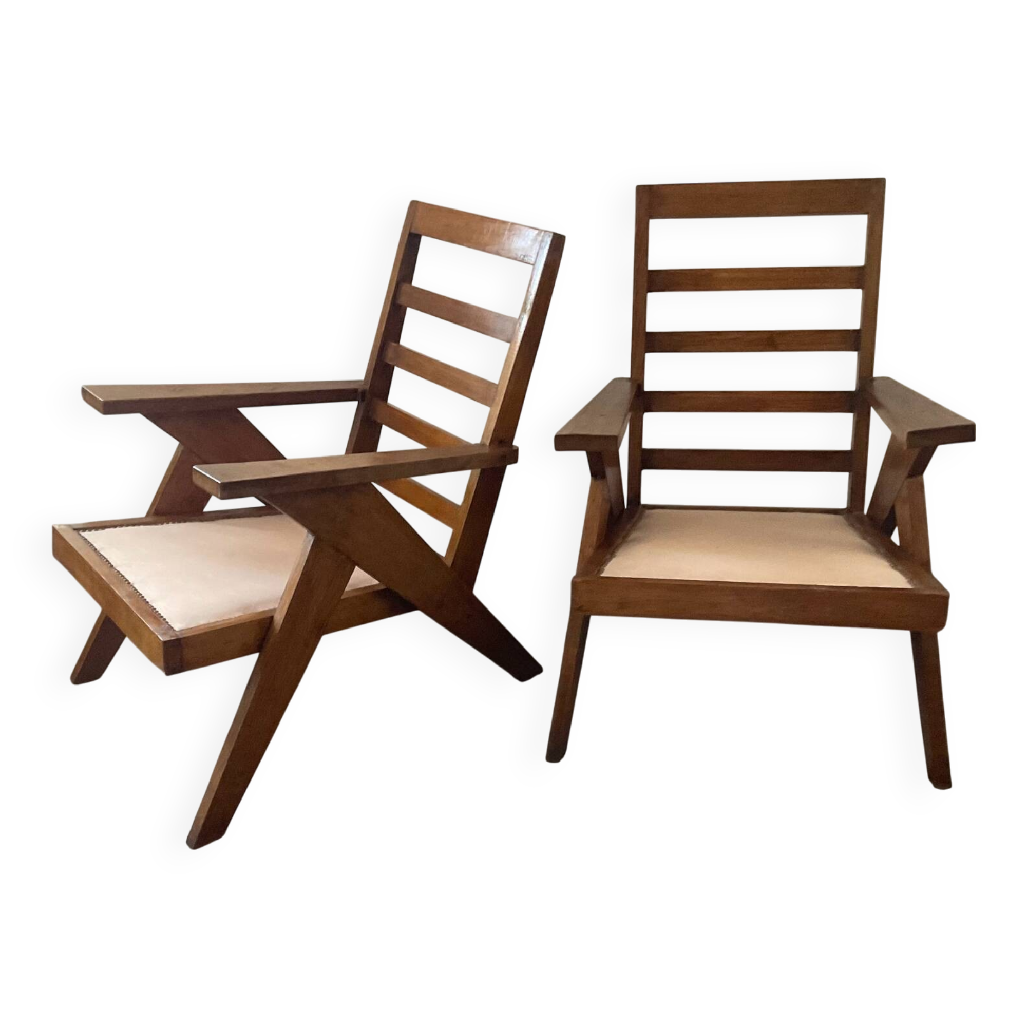 Pair of compass-legged armchairs, 1960s
