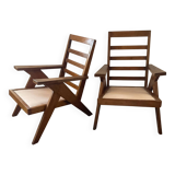 Pair of compass-legged armchairs, 1960s