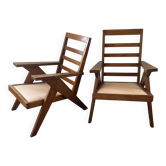 Pair of compass-legged armchairs, 1960s