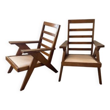 Pair of compass-legged armchairs, 1960s