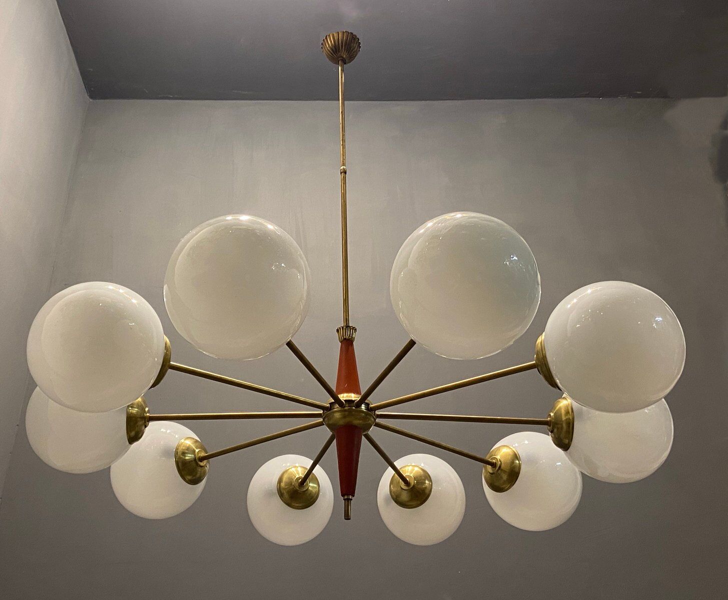 Italian sputnik chandelier in opaline glass, 1960s