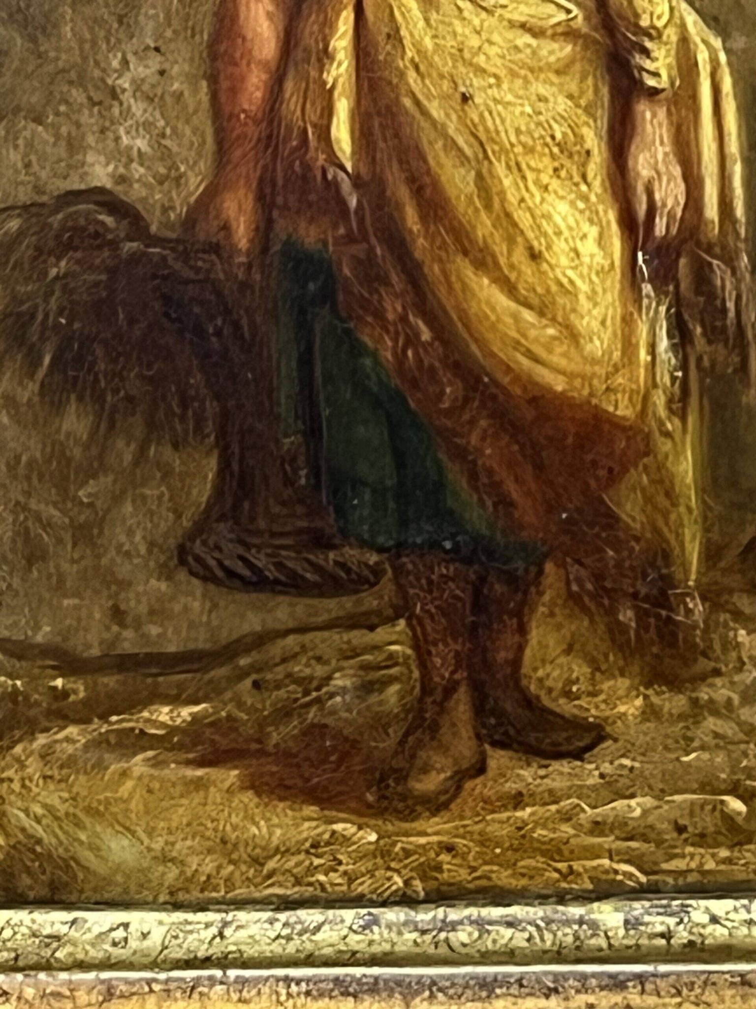 Oil on wood panel, woman with basket, signed LP, Jean Baptiste Le Prince?