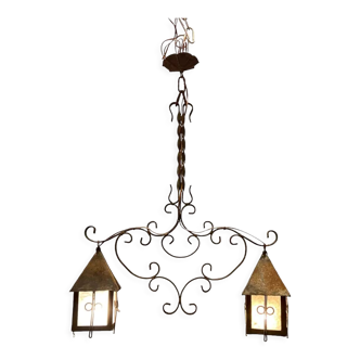 Antique Wrought Iron Pendant Light, 1940s