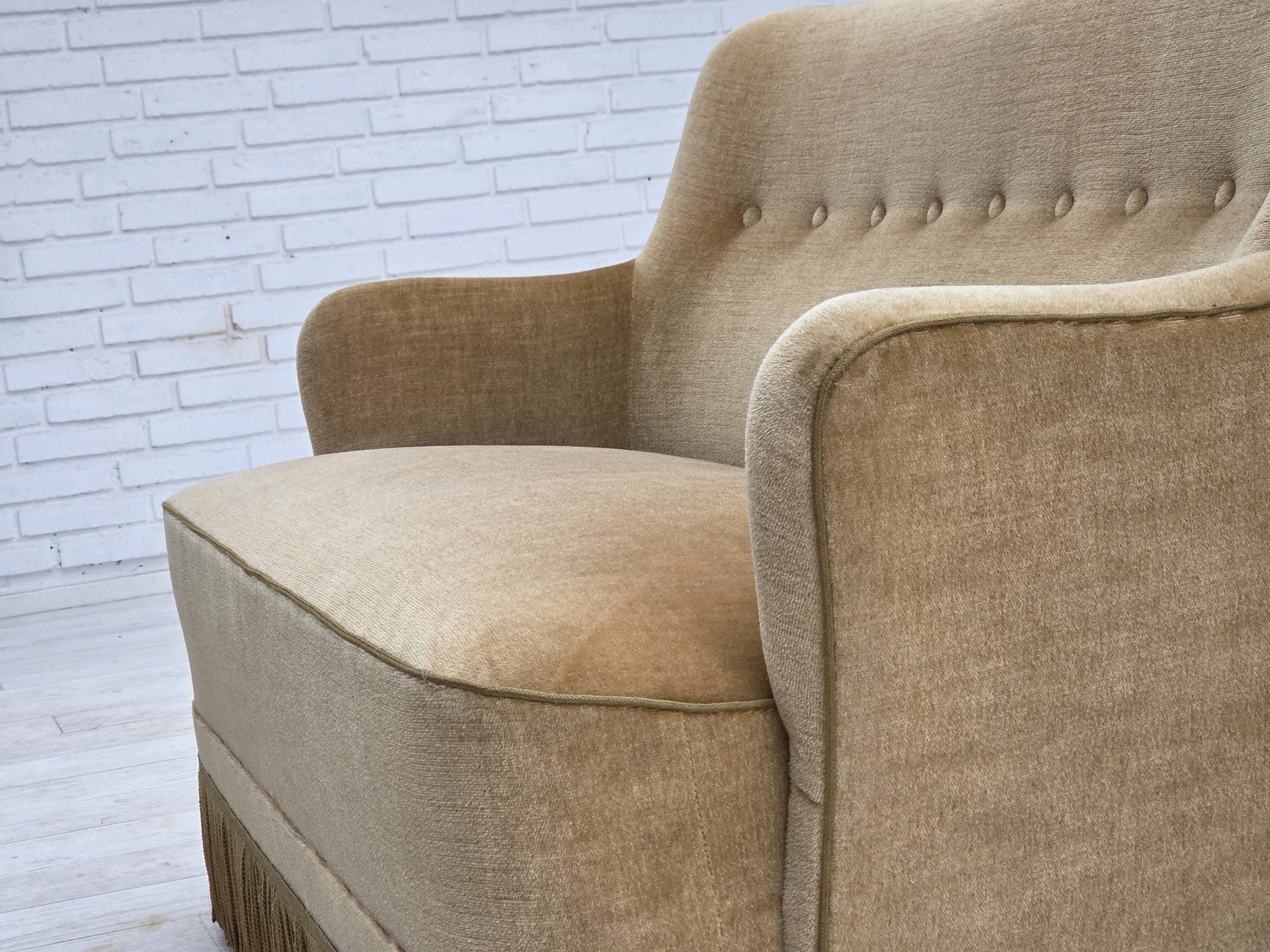 1970s, Danish 2-seater sofa, light green furniture velour.