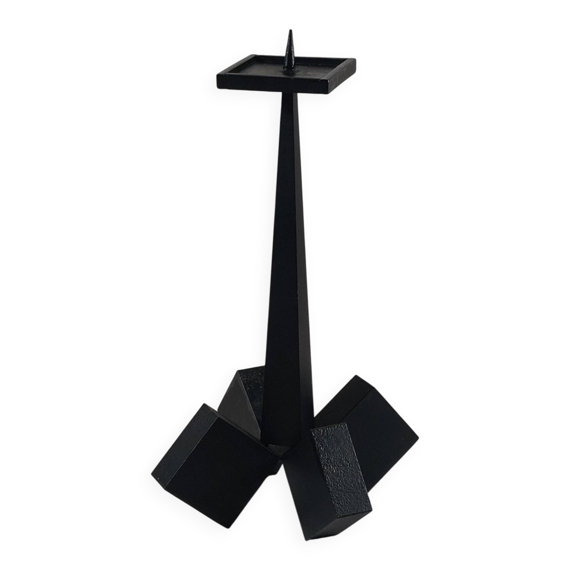 Vintage mid-century geometric brutalist floor candle holder.