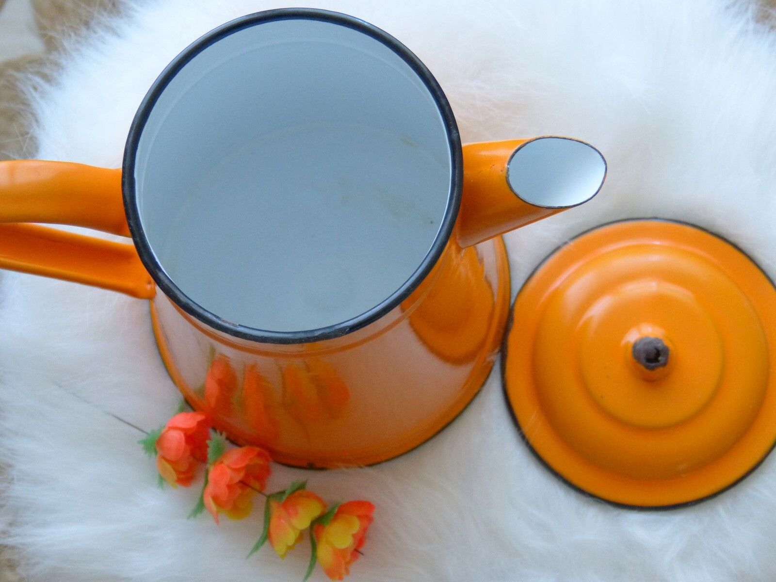 Old orange enamel coffee maker