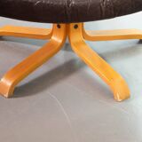 Noboru Nakamura Design Chocolate Brown Padded Leatherette Swivel Chairs 70s