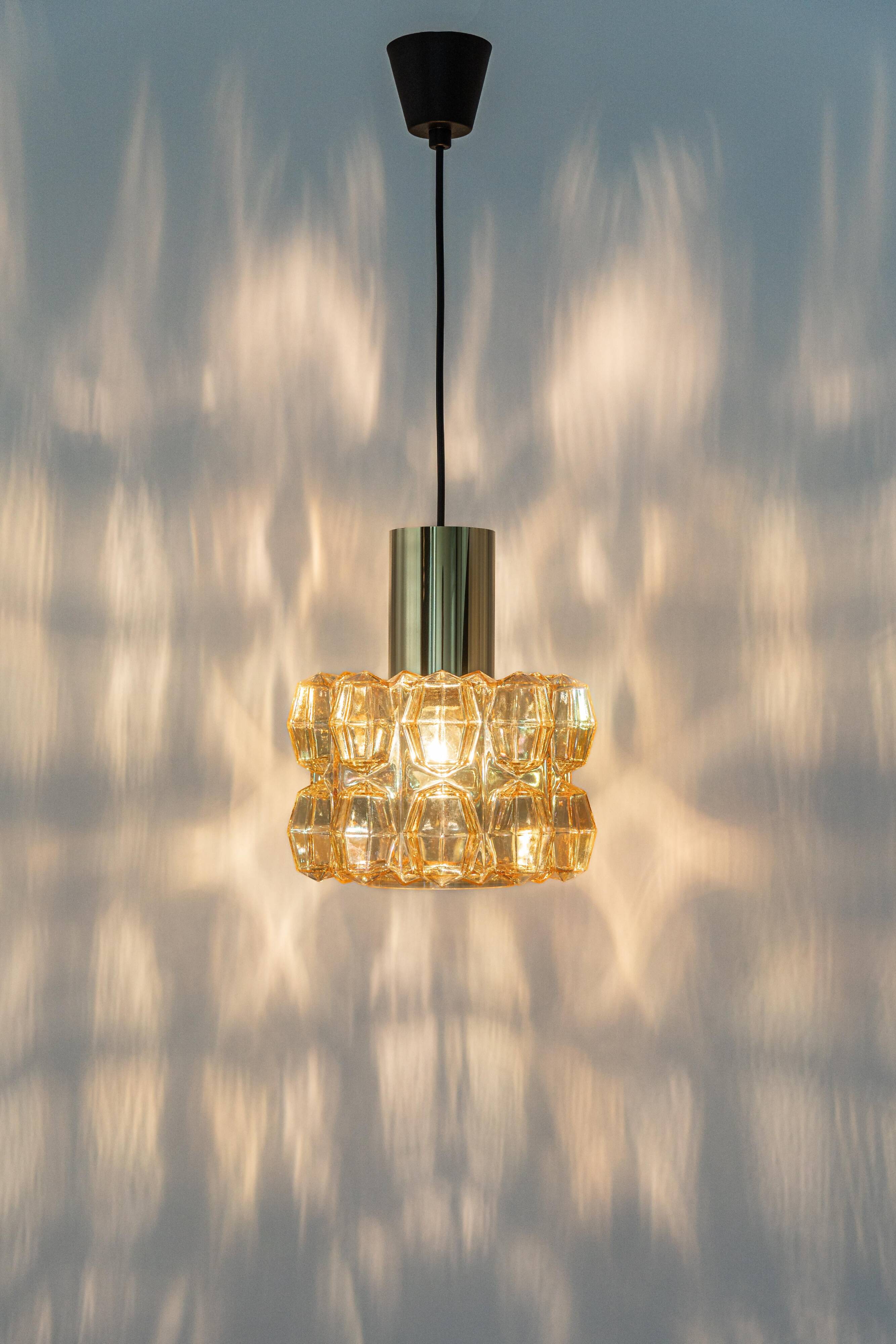 Large amber glass pendant by Limburg, Germany, 1970s.