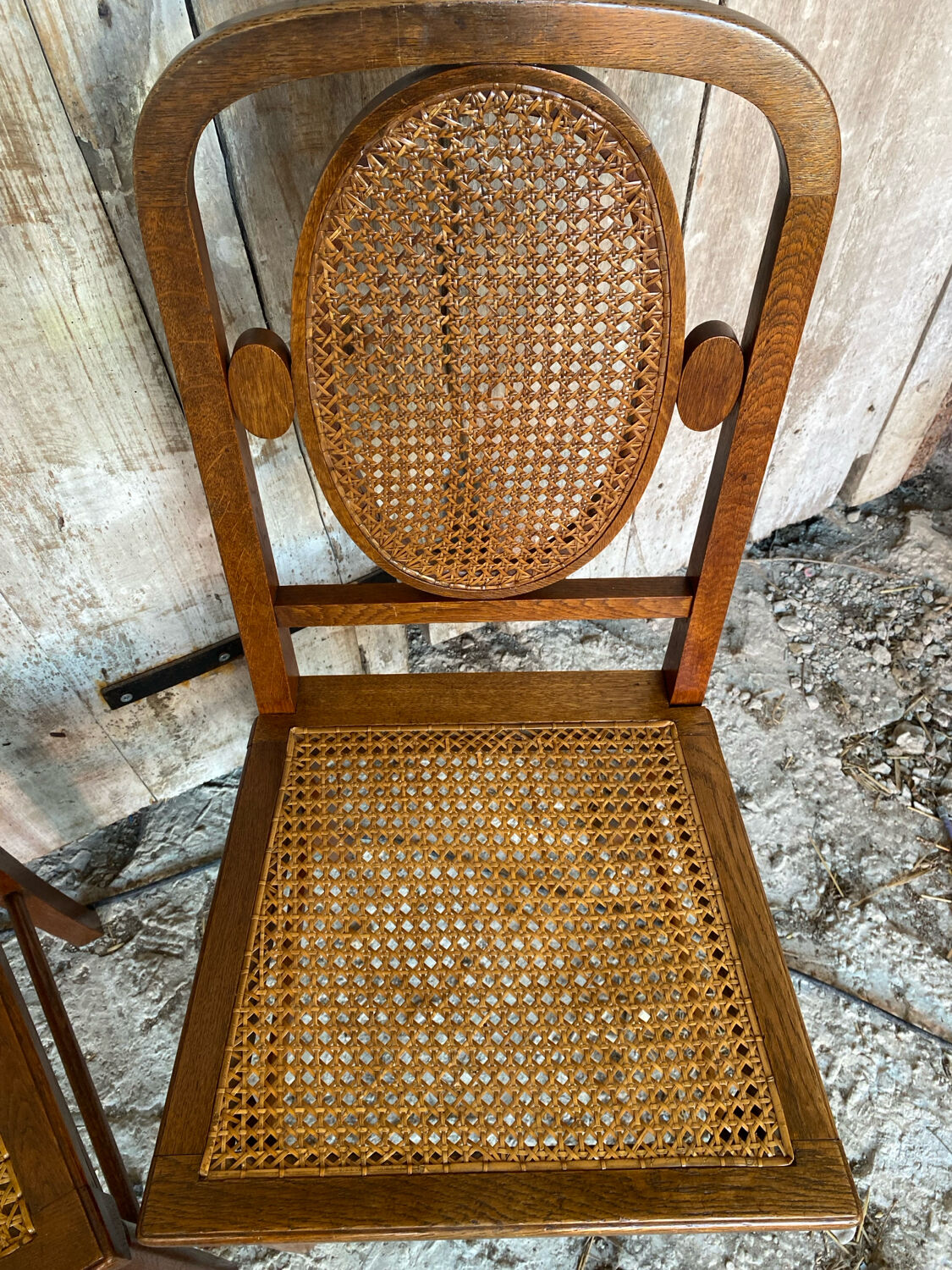 4 chaises anciennes style Louis XVI en bois et cannage, XIXème s.