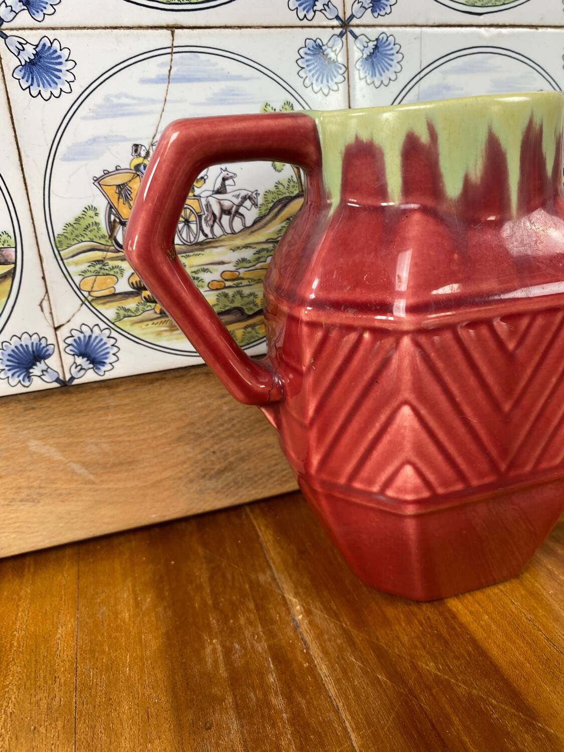 Old ceramic jug pitcher Asian oxblood China Chinese 19th