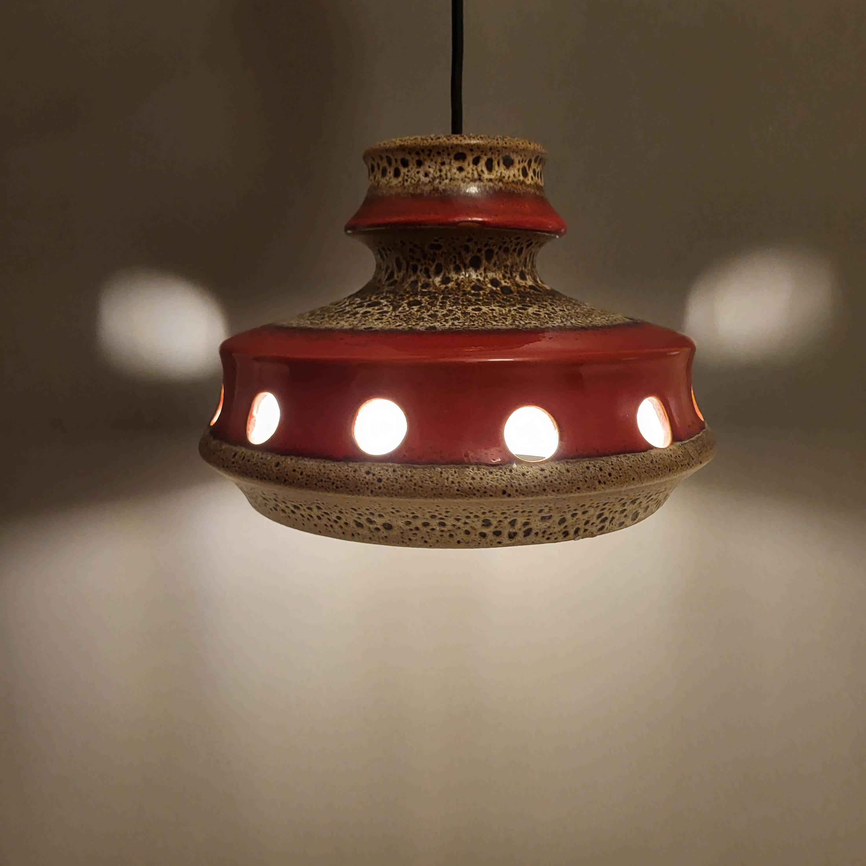 Vintage suspension in glazed ceramic fat lava, space age, West Germany 19