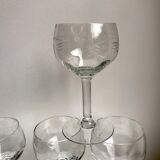 Set of 4 crystal wine glasses engraved 50-60s