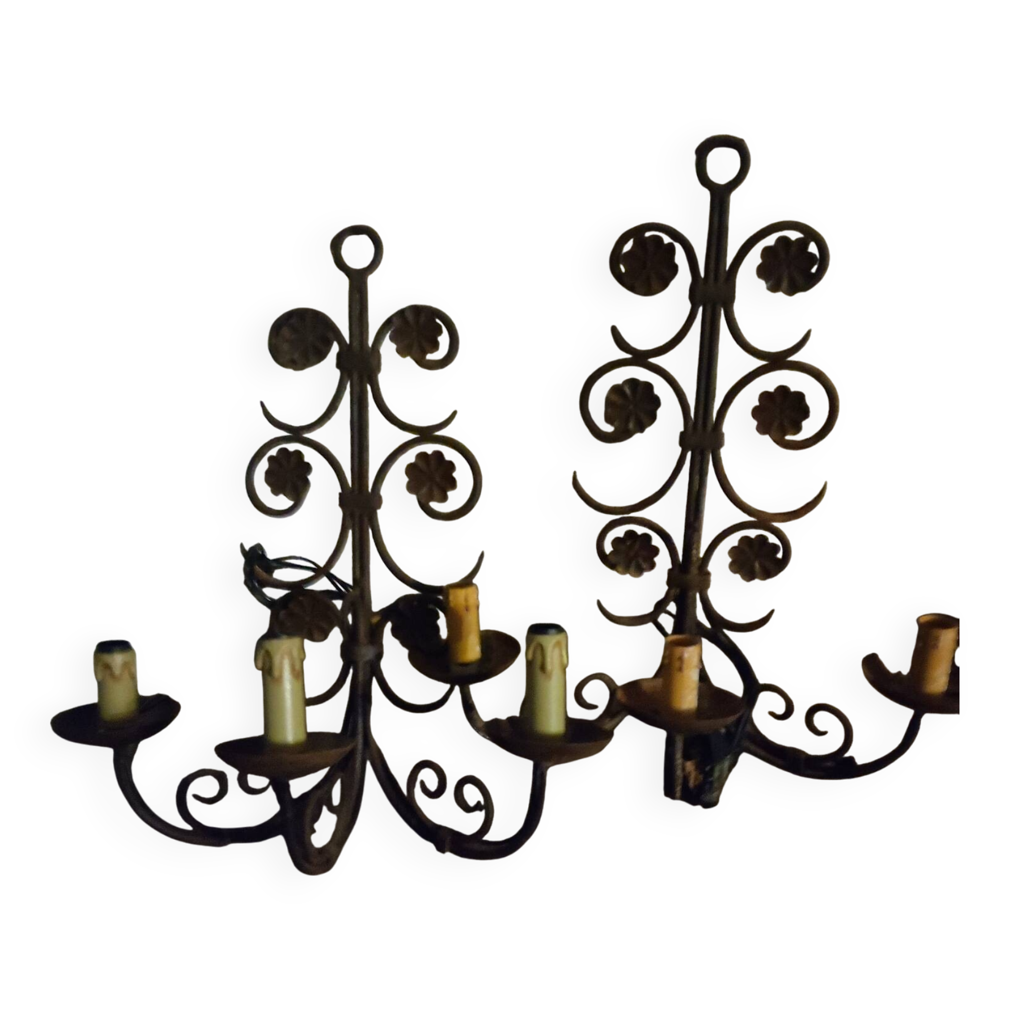 Pair of wrought iron wall lights